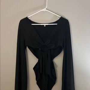 Black Long Sleeve Bodysuit with Ring Detail